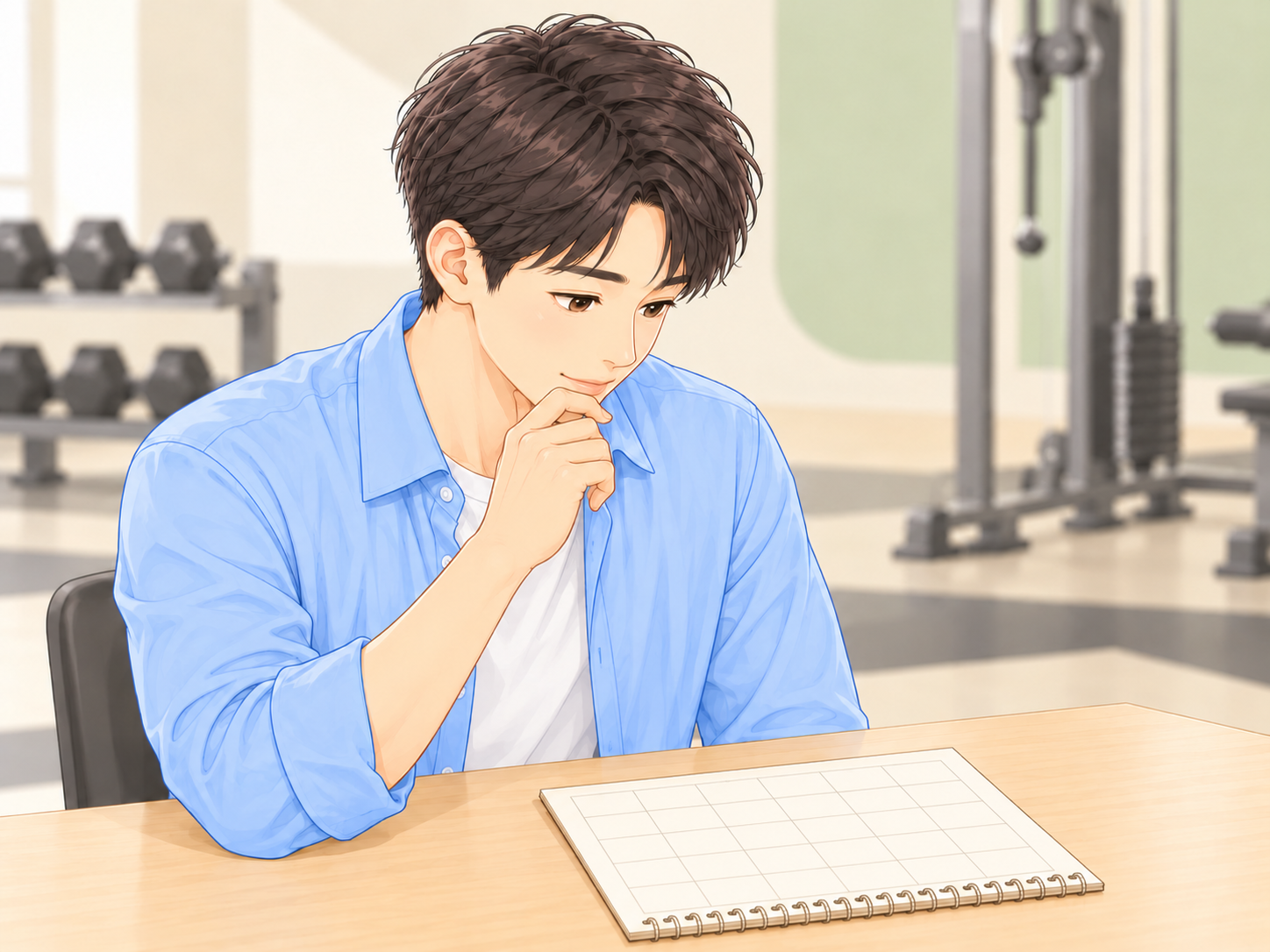 トレーナーと通い方を相談するイラスト